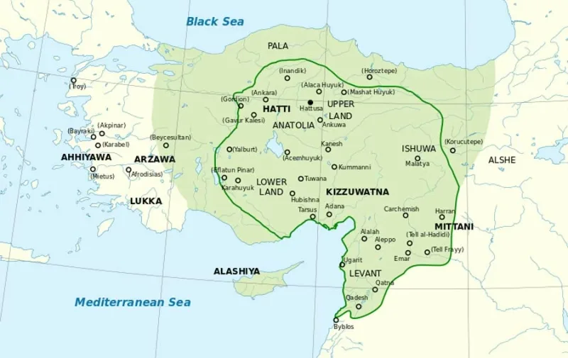 Istorijska karta Hetitskog Carstva i susjednih regija u Anatoliji