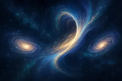 Crvotočine koje spajaju dvije udaljene galaksije AI umjetnički prikaz